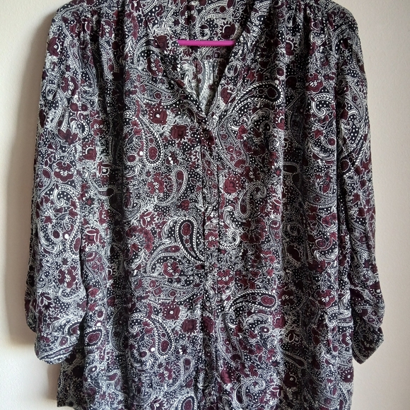 C Est 1946 Shirt Womens 22/24W  Button 3/4 Sleeve Paisley top - Picture 2 of 11